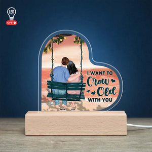 I Want To Grow Old With You, Couple Loving Led Light Wooden Base - Led Night Light - GoDuckee
