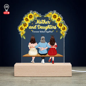 Mother And Daughters Forever Linked Together, Personalized 3D Led Light Wooden Base, Relaxing With Mom Led Night Light, Mother's Day, Birthday Gift For Mom - Led Night Light - GoDuckee