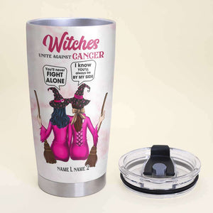 Personalized Friends Tumbler - Breast Cancer Awareness Month, Witches Unite Against Cancer - Tumbler Cup - GoDuckee