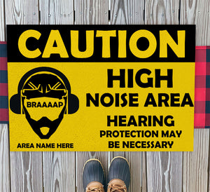 Motocross Caution Doormat - Custom Name - High Noise Area Hearing Protection May Be Required - Doormat - GoDuckee