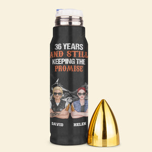 Personalized Biker Couple Bullet Tumbler - I Promise To Treat You As Good As My Leather - Water Bottles - GoDuckee