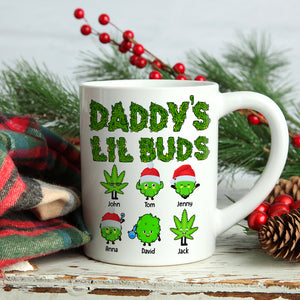 Daddy's Lil Buds Personalized Weed Family Mug, Christmas Tree Decor - Coffee Mug - GoDuckee