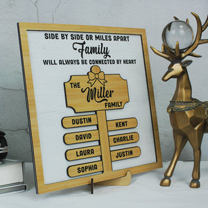 Family Side By Side Or Miles Apart - Personalized Layered Wood Sign Stand - Wood Sign - GoDuckee