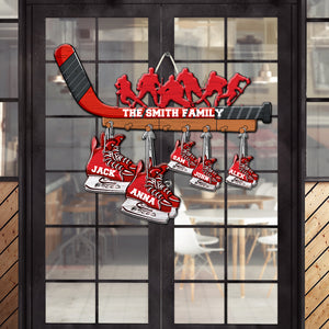 Hockey Family, Personalized Hockey Stick and Skate Wood Sign, Hockey Home Decor - Wood Sign - GoDuckee