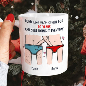 Funny Naughty Couple Fond-ling Each Other For Years, Personalized Couple Mug, Christmas Tree Decor - Coffee Mug - GoDuckee