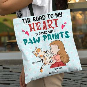Personalized Gifts For Cat Lovers, For Her, The road to my heart is paved with paw prints Custom Tote Bag - Tote Bag - GoDuckee