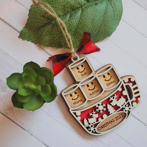 Hot Cocoa Mug Family, Personalized Wood Ornament, Christmas Gift For Family - Ornament - GoDuckee