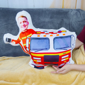 Custom Face Pillow, Love Family, Fireman and Fire Truck - Pillow - GoDuckee