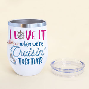 Personalized Bikini Girls Trip Wine Tumbler - Love It When We're Cruisin' Together - Leopard Pattern - Wine Tumbler - GoDuckee