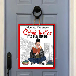 Come Inside It's Fun Inside Personalized Reading Wood Sign Gift For Reading Book Lovers - Wood Sign - GoDuckee