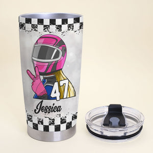 Personalized Racing Girl Tumbler Cup - Behind That Helmet Is A Little Girl - Tumbler Cup - GoDuckee
