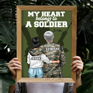Personalized Veteran Couple Poster - My Heart Belongs To A Soldier - Poster & Canvas - GoDuckee
