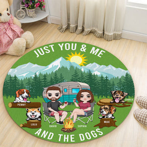 You And Me And The Dogs, Personalized Round Rug, Relaxing Camping Couple, Gift For Camping Buddies - Doormat - GoDuckee