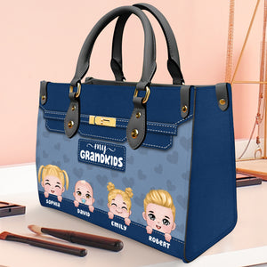 Grandma's Little Grandkids Leather Bag, Personalized Leather Bag, Mother's Day Gift, Birthday Gift For Grandma - Leather Bag - GoDuckee