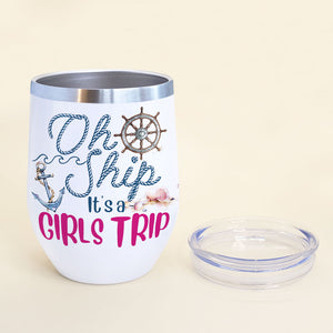 Personalized Bikini Girls Trip Wine Tumbler - Oh Ship It's A Girls Trip - Leopard Pattern - Wine Tumbler - GoDuckee