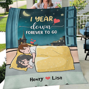 Personalized Cartoon Sleeping Couple Blanket - 1 Year Down Forever To Go - Blanket - GoDuckee