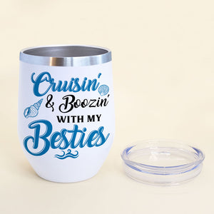 Personalized Bikini Girls Trip Wine Tumbler - Cruisin' & Boozin' With My Besties - Leopard Pattern - Wine Tumbler - GoDuckee