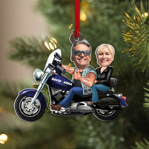 Custom Biker Couple Photo Ornament, Christmas Tree Decor - Ornament - GoDuckee