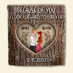 Because Of You - Romantic Couple Wood Sign, Personalized Layered Wood Sign - Anniversary Gift For Couple - Wood Sign - GoDuckee