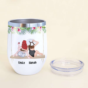 Personalized Beach Besties Wine Tumbler - There Is No Better Friend Than A Sister - Summer Girls Sitting Back View - Wine Tumbler - GoDuckee