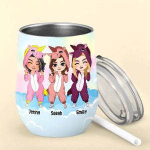 Besties By Chance Judgemental B!tch By Choice, Unicorn Besties Wine Tumbler - Wine Tumbler - GoDuckee