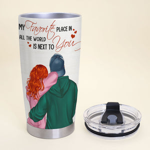 Personalized Hoodie Couple Tumbler - My Favorite Place In All The World Is Next To You - Tumbler Cup - GoDuckee