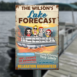 Personalized Pontoon Friends Metal Sign - Lake Forecast 100% Chance Of Drinking - Metal Wall Art - GoDuckee