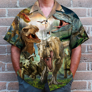 Angry Dinosaur Hawaiian Shirt - Lost In Jurassic Park - Dinosaur Theme - Hawaiian Shirts - GoDuckee