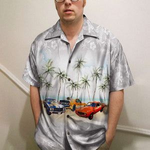 Muscle Car With Flower And Palm Tree Background - Personalized Hawaiian Shirt, Aloha Shirt Hawaiian Shirt - Hawaiian Shirts - GoDuckee