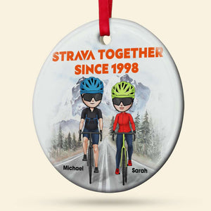 Cycling Couple Ride Together Ceramic Ornament, Personalized Gift - Ornament - GoDuckee