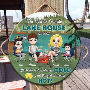 Lake House Where The Beer Is Always Cold, Personalized Family Wooden Sign, Gift For Family Members - Wood Sign - GoDuckee