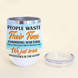 Personalized Bikini Girls Trip Wine Tumbler - We Just Drink Whatever's In The Glass - Leopard Pattern - Wine Tumbler - GoDuckee