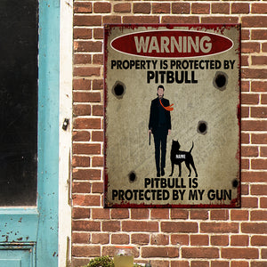 Warning Pitbull Owner Metal Sign - Property Is Protected By Pitbulls - Custom Name - Metal Wall Art - GoDuckee