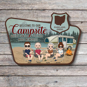 Where Family And Friends Make Memories, Personalized Wood Sign, Campsite Welcome Wood Sign, Gift For Camping Lovers - Wood Sign - GoDuckee