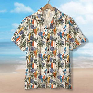 Surfing Hawaiian Shirt - Custom Palm Trees Background - Hawaiian Shirts - GoDuckee