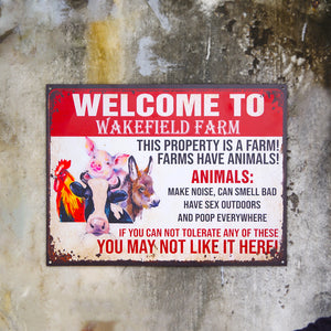 Custom Farm's Name Metal Sign - Welcome This Property Is A Farm - Chicken, Cow, Pig, Goat - Metal Wall Art - GoDuckee