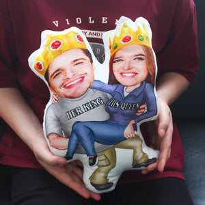 Custom Face Pillow, Love Family, Couple Her King - His Queen - Pillow - GoDuckee