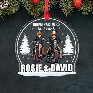 Riding Partners In Heart Personalized Biker Couple Ornament, Christmas Tree Decor - Ornament - GoDuckee