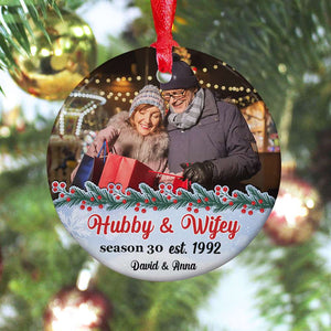 Hubby & Wifey - Custom Photo, Personalized Couple Ceramic Ornament, Christmas Gift - Ornament - GoDuckee