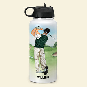 Personalized Golf Stainless Steel Water Bottle Man Playing Golf - Water Bottles - GoDuckee
