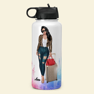 Personalized Girl Trip Water Bottle - Once Upon A Time There Was A Girl Who Really Loved Travelling - Water Bottles - GoDuckee