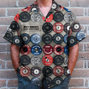 Gym Hawaiian Shirt - Custom Name - Barbell Pattern - Hawaiian Shirts - GoDuckee