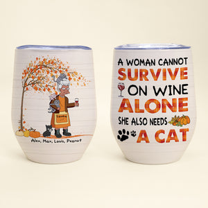 Personalized Old Women & Cat Breeds Wine Tumbler - Never Underestimate An Old Woman With Wine And Her Cats - Wine Tumbler - GoDuckee