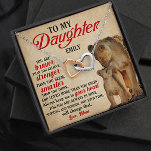 Lion Mom To Daughter You Are Braver Than You Think Personalized Interlocking Hearts Necklace - Jewelry - GoDuckee