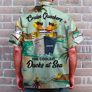 Personalized Cruising Ducks Hawaiian Shirt - Cruise Quackers The Coolest Ducks At Sea - Palm Cruise Pattern - Hawaiian Shirts - GoDuckee