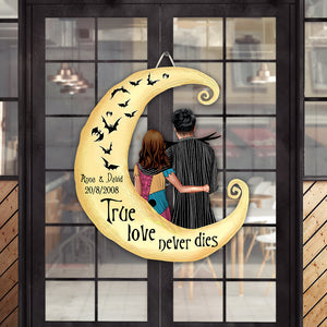 Pumpkin King and Queen, True Love Never Dies - Personalized Couple Wood Sign - Halloween Decor - Wood Sign - GoDuckee