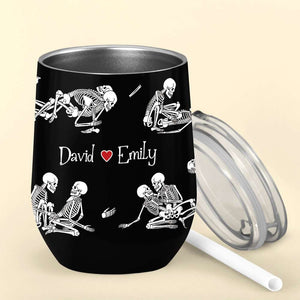 Skeleton Couple, Personalized Couple Wine Tumbler - Wine Tumbler - GoDuckee