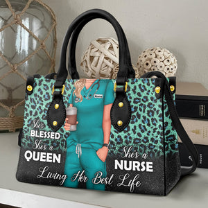 She Is Blessed She's A Queen She's A Nurse Personalized Nurse Leather Bag - Leather Bag - GoDuckee