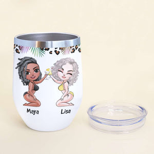 Personalized Bikini Besties Dolls Wine Tumbler - Our Friendship Is Endless - Cool Summer Girls - Wine Tumbler - GoDuckee
