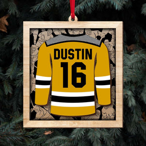 Hockey Player Jersey, Personalized Wood Ornament - Ornament - GoDuckee
